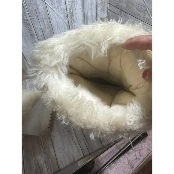 Vintage Pfister White Off Faux Fur Knee Boots size 6.5