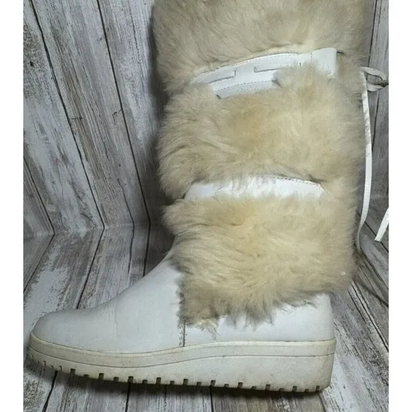 Vintage Pfister White Off Faux Fur Knee Boots size 6.5