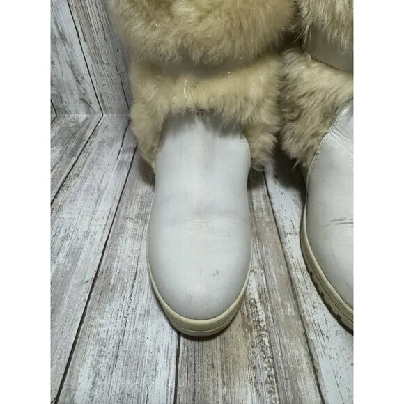 Vintage Pfister White Off Faux Fur Knee Boots size 6.5