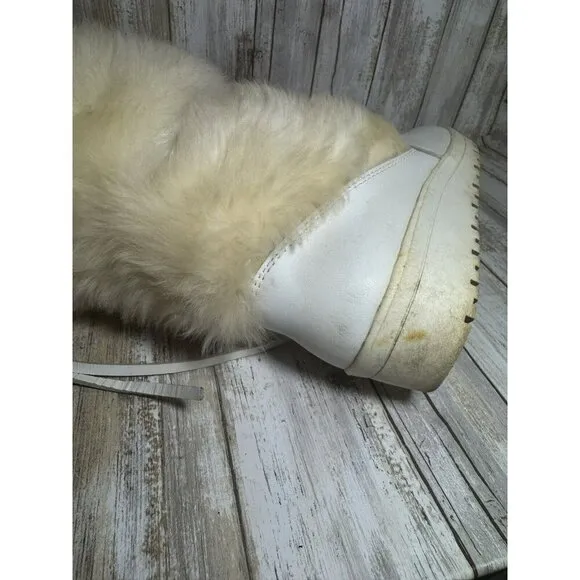 Vintage Pfister White Off Faux Fur Knee Boots size 6.5