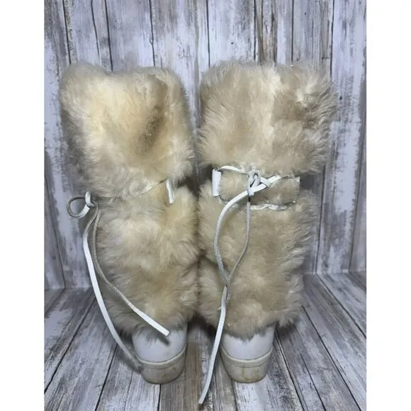 Vintage Pfister White Off Faux Fur Knee Boots size 6.5