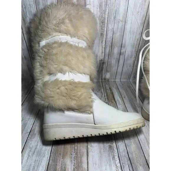 Vintage Pfister White Off Faux Fur Knee Boots size 6.5