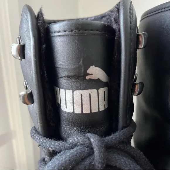 Vintage Puma Men's Black Leather Fur Lined Moc Toe Winter Snow Boots 10.5