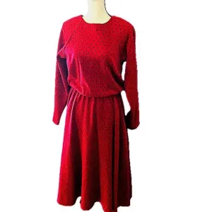 Vintage Red and black polka dot knit long sleeve dress