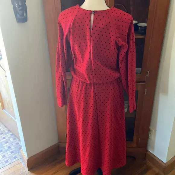 Vintage Red and black polka dot knit long sleeve dress