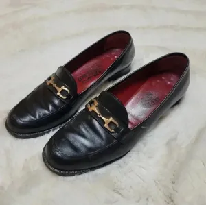 Vintage Salvatore Ferragamo Leather Loafers Chunky Heel Horsebit School Girl 7 B