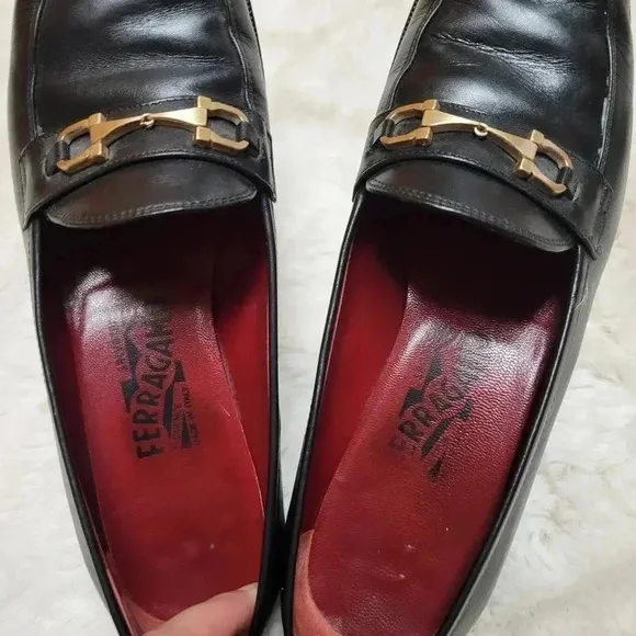 Vintage Salvatore Ferragamo Leather Loafers Chunky Heel Horsebit School Girl 7 B