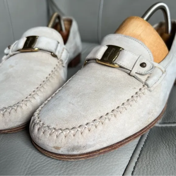 Vintage Salvatore Ferragamo Men’s Loafers Sz 9 D Beige Suede Leather Classic