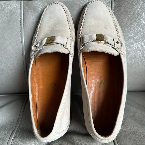 Vintage Salvatore Ferragamo Men’s Loafers Sz 9 D Beige Suede Leather Classic