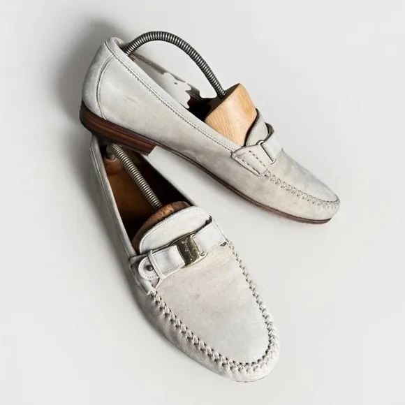 Vintage Salvatore Ferragamo Men’s Loafers Sz 9 D Beige Suede Leather Classic