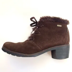 Vintage Sporto Womens Chunky Heeled Boots Faux Fur Lined Brown Suede Waterproof