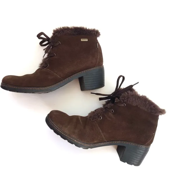 Vintage Sporto Womens Chunky Heeled Boots Faux Fur Lined Brown Suede Waterproof
