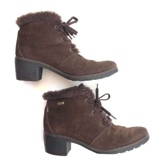 Vintage Sporto Womens Chunky Heeled Boots Faux Fur Lined Brown Suede Waterproof
