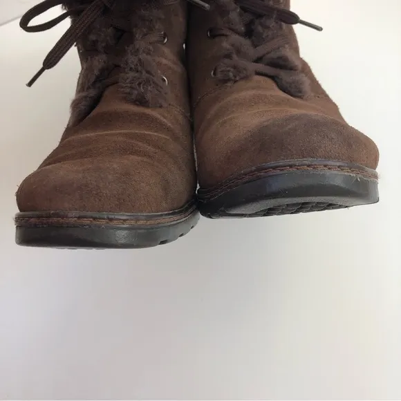 Vintage Sporto Womens Chunky Heeled Boots Faux Fur Lined Brown Suede Waterproof