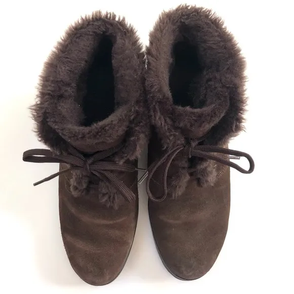 Vintage Sporto Womens Chunky Heeled Boots Faux Fur Lined Brown Suede Waterproof