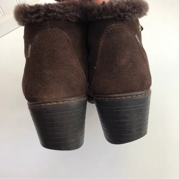 Vintage Sporto Womens Chunky Heeled Boots Faux Fur Lined Brown Suede Waterproof