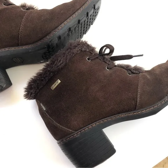 Vintage Sporto Womens Chunky Heeled Boots Faux Fur Lined Brown Suede Waterproof