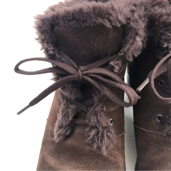 Vintage Sporto Womens Chunky Heeled Boots Faux Fur Lined Brown Suede Waterproof