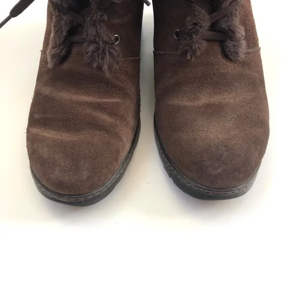 Vintage Sporto Womens Chunky Heeled Boots Faux Fur Lined Brown Suede Waterproof