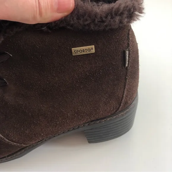 Vintage Sporto Womens Chunky Heeled Boots Faux Fur Lined Brown Suede Waterproof