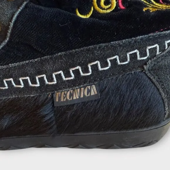 Vintage Tecnica Ankle Boots Goat Fur Apres Ski Boho Festival Embroidery Italy 38