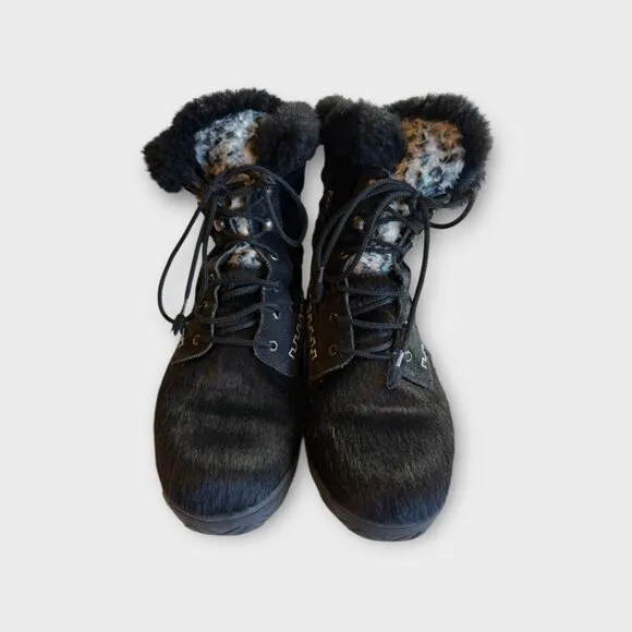 Vintage Tecnica Ankle Boots Goat Fur Apres Ski Boho Festival Embroidery Italy 38