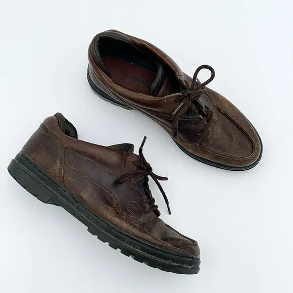 Vintage Timberland brown leather lace up boat shoes