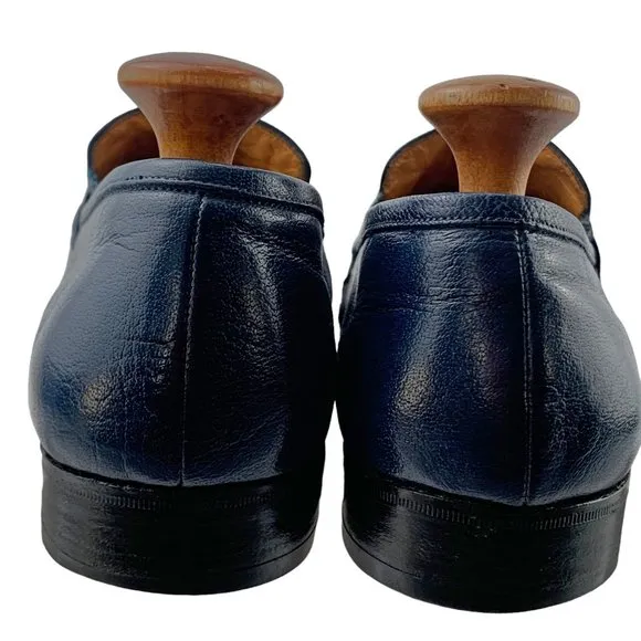 Vintage VOLARE By Carlo Leoni Navy‎ Blue Itaian Leather Loafers