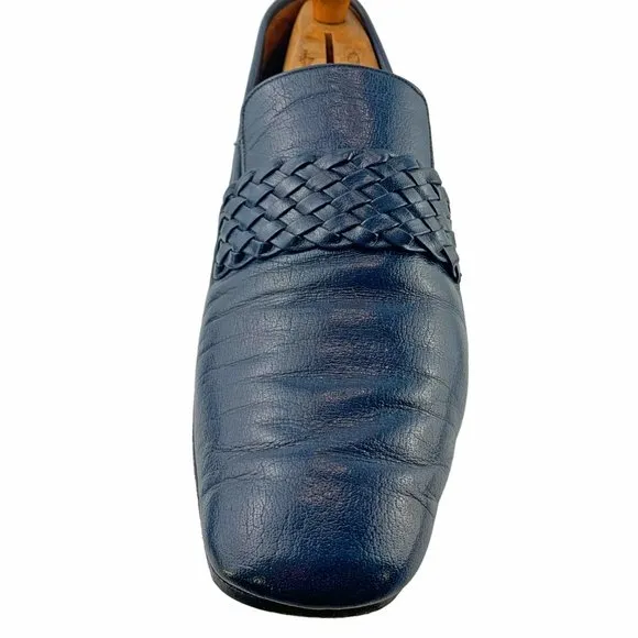 Vintage VOLARE By Carlo Leoni Navy‎ Blue Itaian Leather Loafers