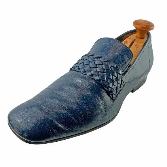 Vintage VOLARE By Carlo Leoni Navy‎ Blue Itaian Leather Loafers