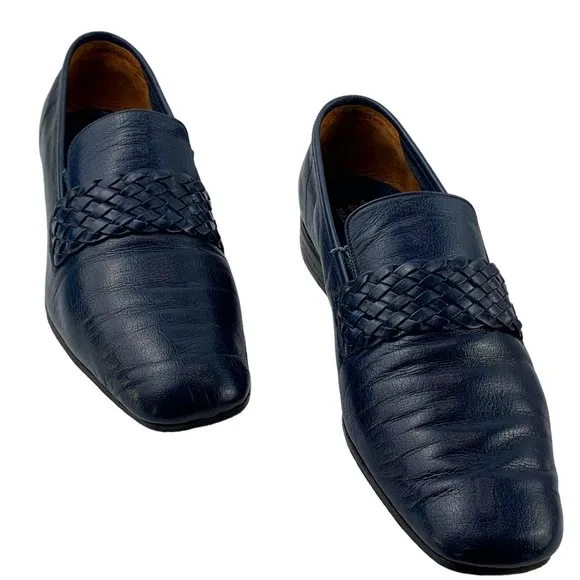 Vintage VOLARE By Carlo Leoni Navy‎ Blue Itaian Leather Loafers