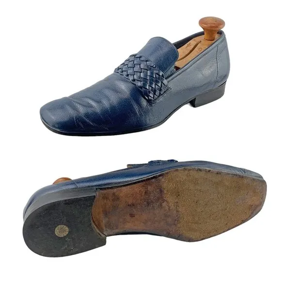 Vintage VOLARE By Carlo Leoni Navy‎ Blue Itaian Leather Loafers