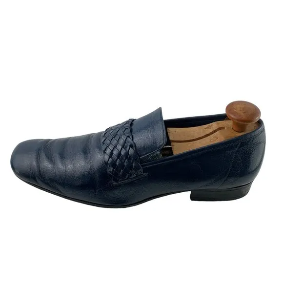 Vintage VOLARE By Carlo Leoni Navy‎ Blue Itaian Leather Loafers