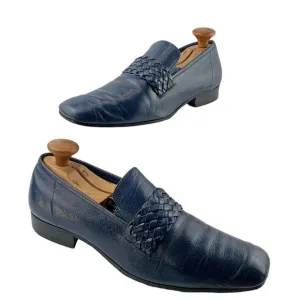 Vintage VOLARE By Carlo Leoni Navy‎ Blue Itaian Leather Loafers