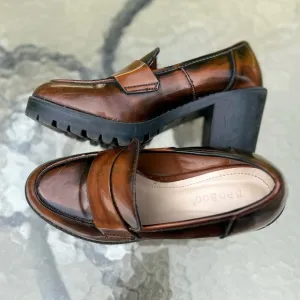 Vintage Y2K Bamboo size Brown Leather Block Heel Oxford chunky Loafers 37/7