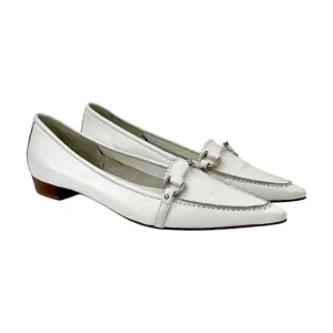 Viola Hudson White Pointed Toe Embellished Leather Flats Loafers sz 37