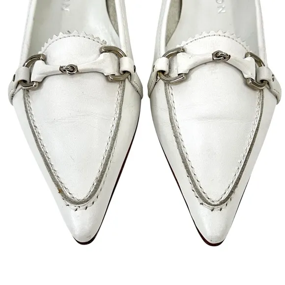 Viola Hudson White Pointed Toe Embellished Leather Flats Loafers sz 37