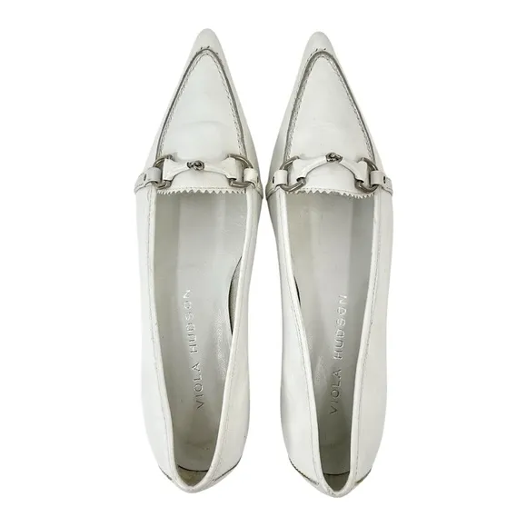 Viola Hudson White Pointed Toe Embellished Leather Flats Loafers sz 37