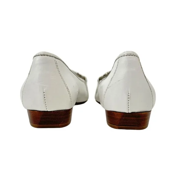 Viola Hudson White Pointed Toe Embellished Leather Flats Loafers sz 37