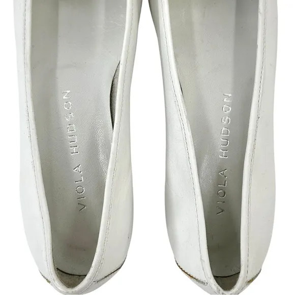 Viola Hudson White Pointed Toe Embellished Leather Flats Loafers sz 37