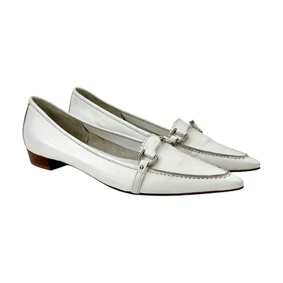 Viola Hudson White Pointed Toe Embellished Leather Flats Loafers sz 37