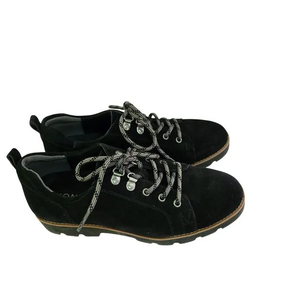 Vionic Ballari Black Suede Leather Lace Up Loafers Size 8