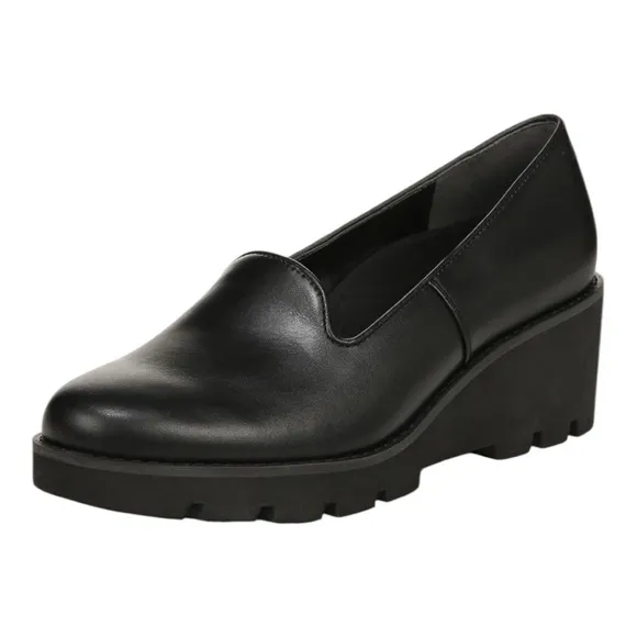 VIONIC Black Leather Women's Willa Wedge Loafers Size 9 NWOT