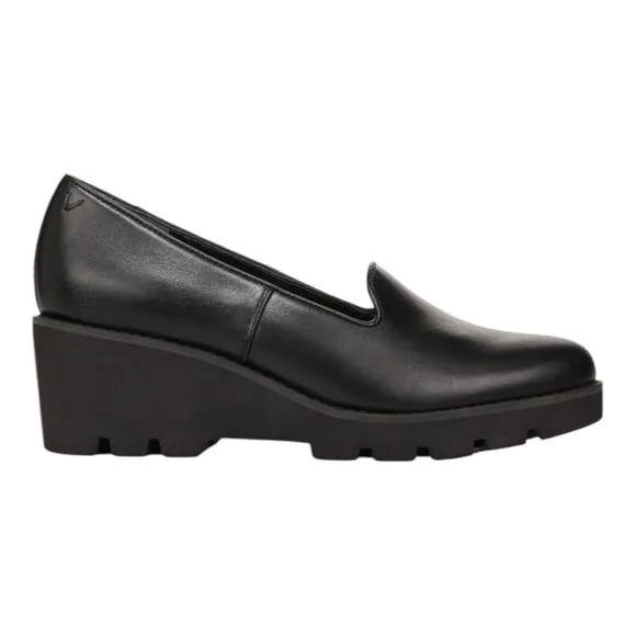 VIONIC Black Leather Women's Willa Wedge Loafers Size 9 NWOT