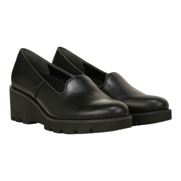 VIONIC Black Leather Women's Willa Wedge Loafers Size 9 NWOT