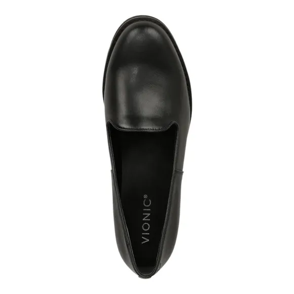 VIONIC Black Leather Women's Willa Wedge Loafers Size 9 NWOT