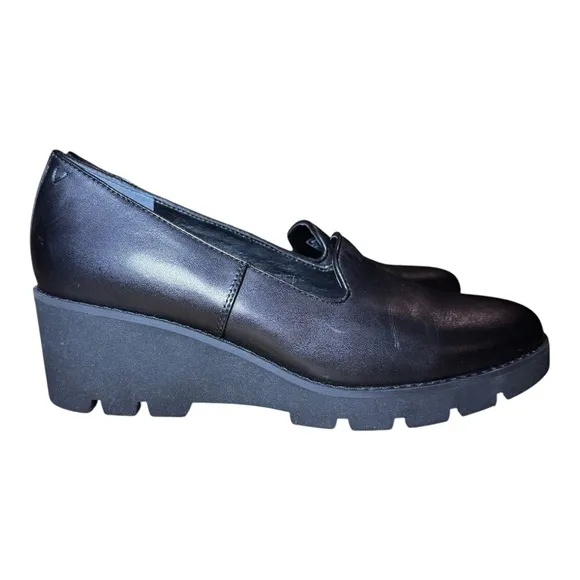 VIONIC Black Leather Women's Willa Wedge Loafers Size 9 NWOT