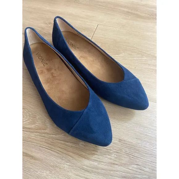 Vionic Caballo flats women’s size 7.5 blue suede pointed toe comfort slip on