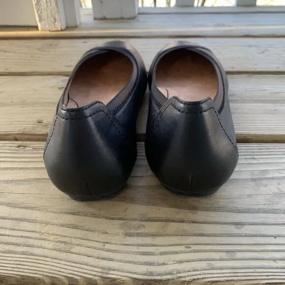 VIONIC Caroll Ballet Flats Leather Black Slip On Comfort Shoe Womens 8.5