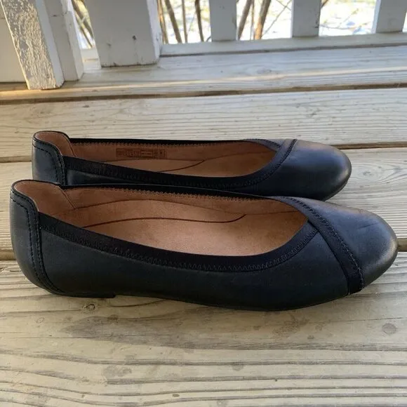 VIONIC Caroll Ballet Flats Leather Black Slip On Comfort Shoe Womens 8.5